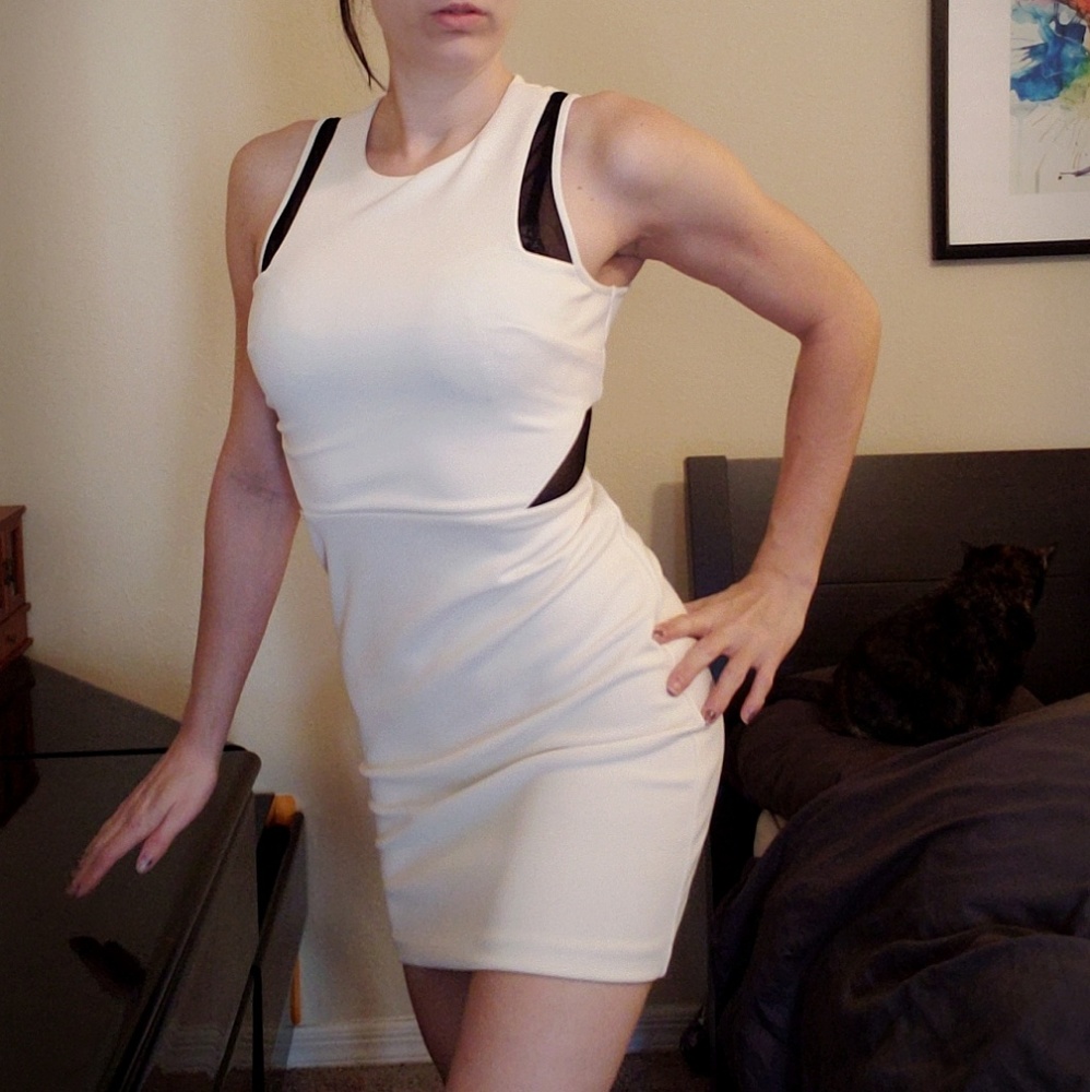 Express black & white mesh modern dress